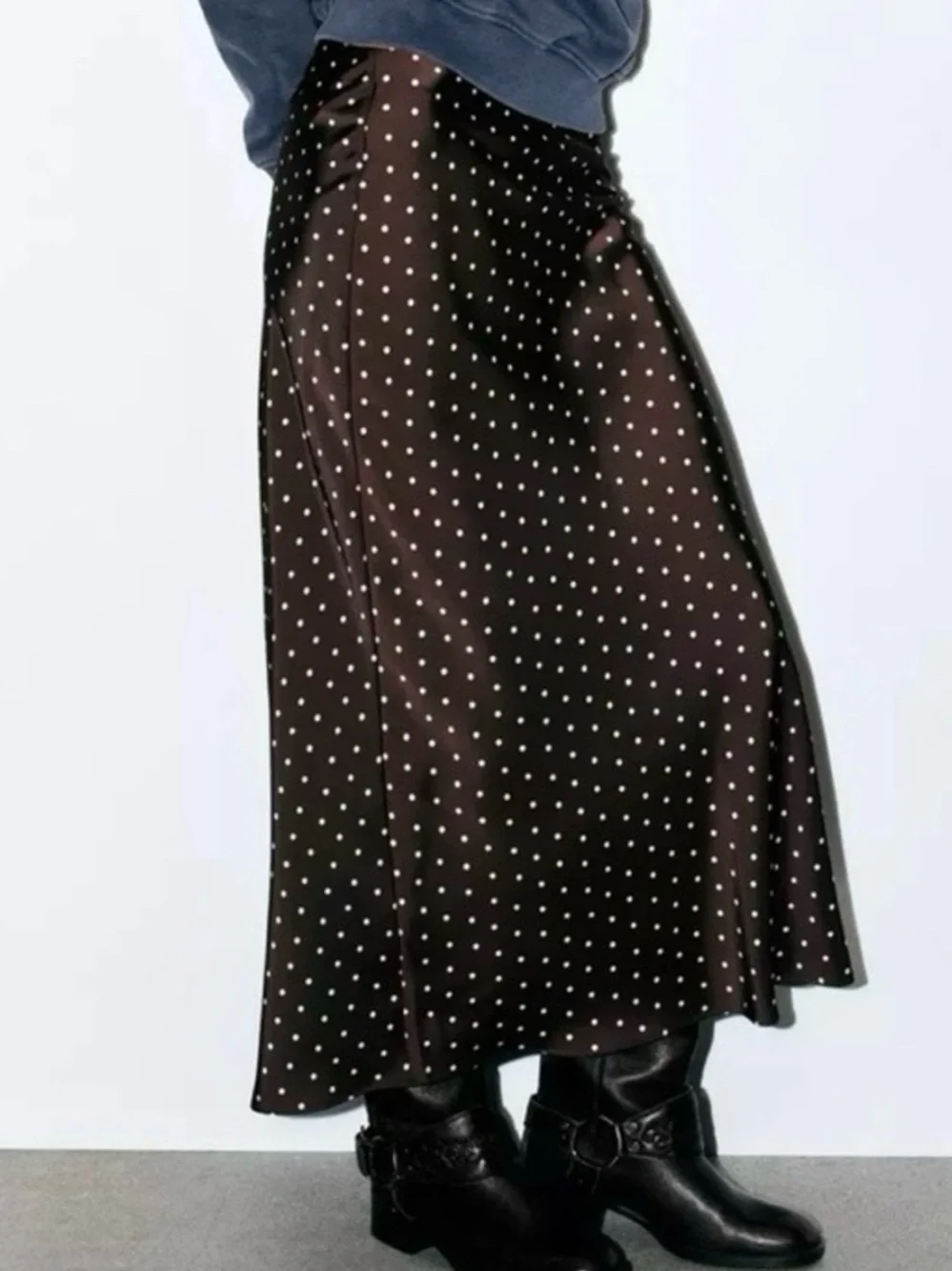 Zara Black Polka Dot Satin Maxi Skirt - Picture 3 of 9